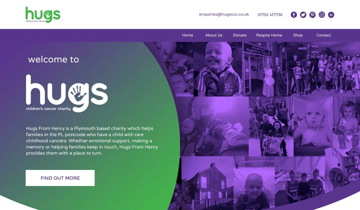 Hugs Childrens Cancer Charity website design project